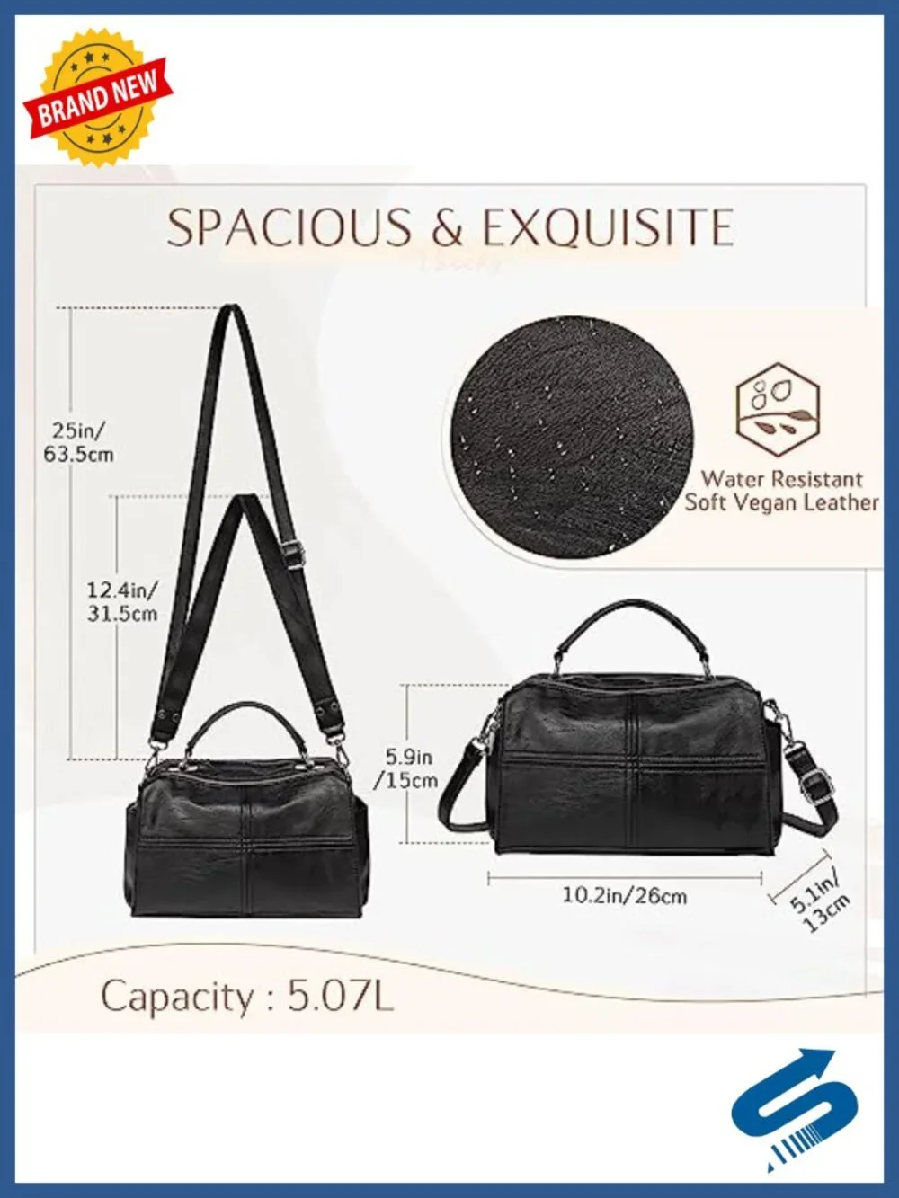 Vegan Leather Crossbody Satchel Bag - Top Handle Shoulder Purse